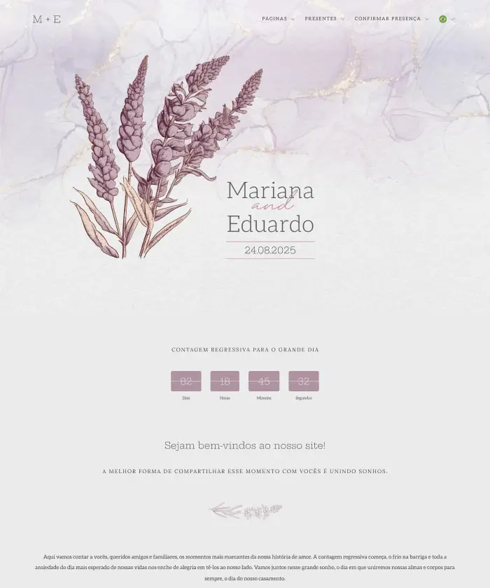 Slide com a imagem do template de site de casamento 223 de nome Lavender