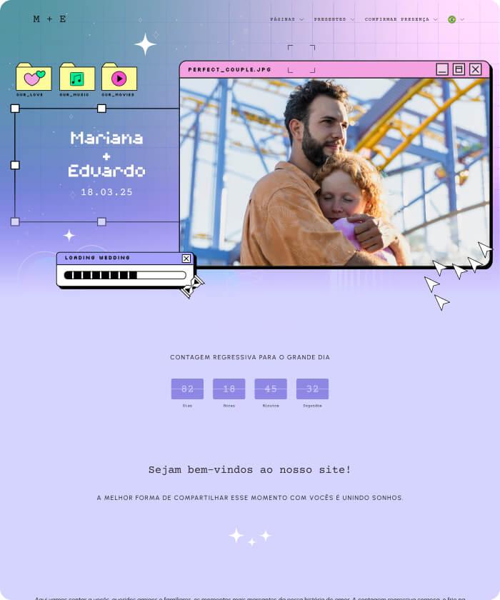 Slide com a imagem do template de site de casamento 216 de nome Vaporwave