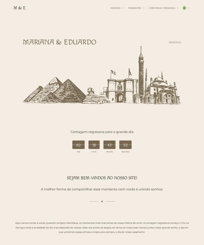 Slide com a imagem do template de site de casamento 211 de nome Cairo