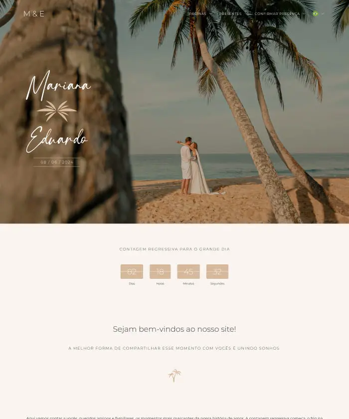 Slide com a imagem do template de site de casamento 220 de nome Palm Tree